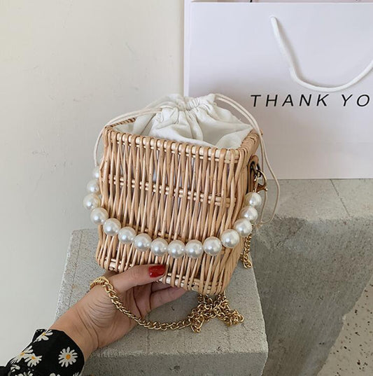Female Pearl Woven Bag Crossbody Bag