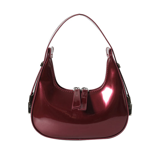 Glossy Crescent Shoulder Bag – Y2K Retro PU Mini Baguette