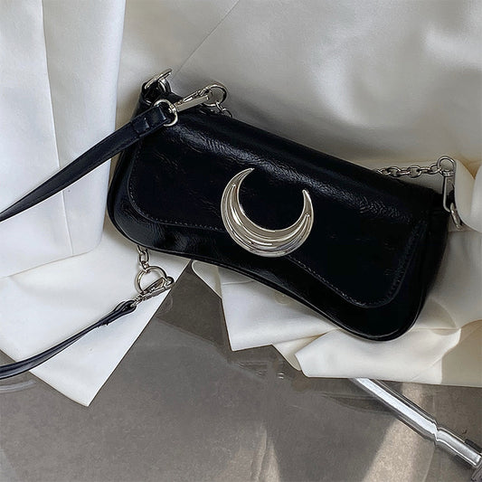Moon Twist Lock Shoulder Bag Black Underarm Bag