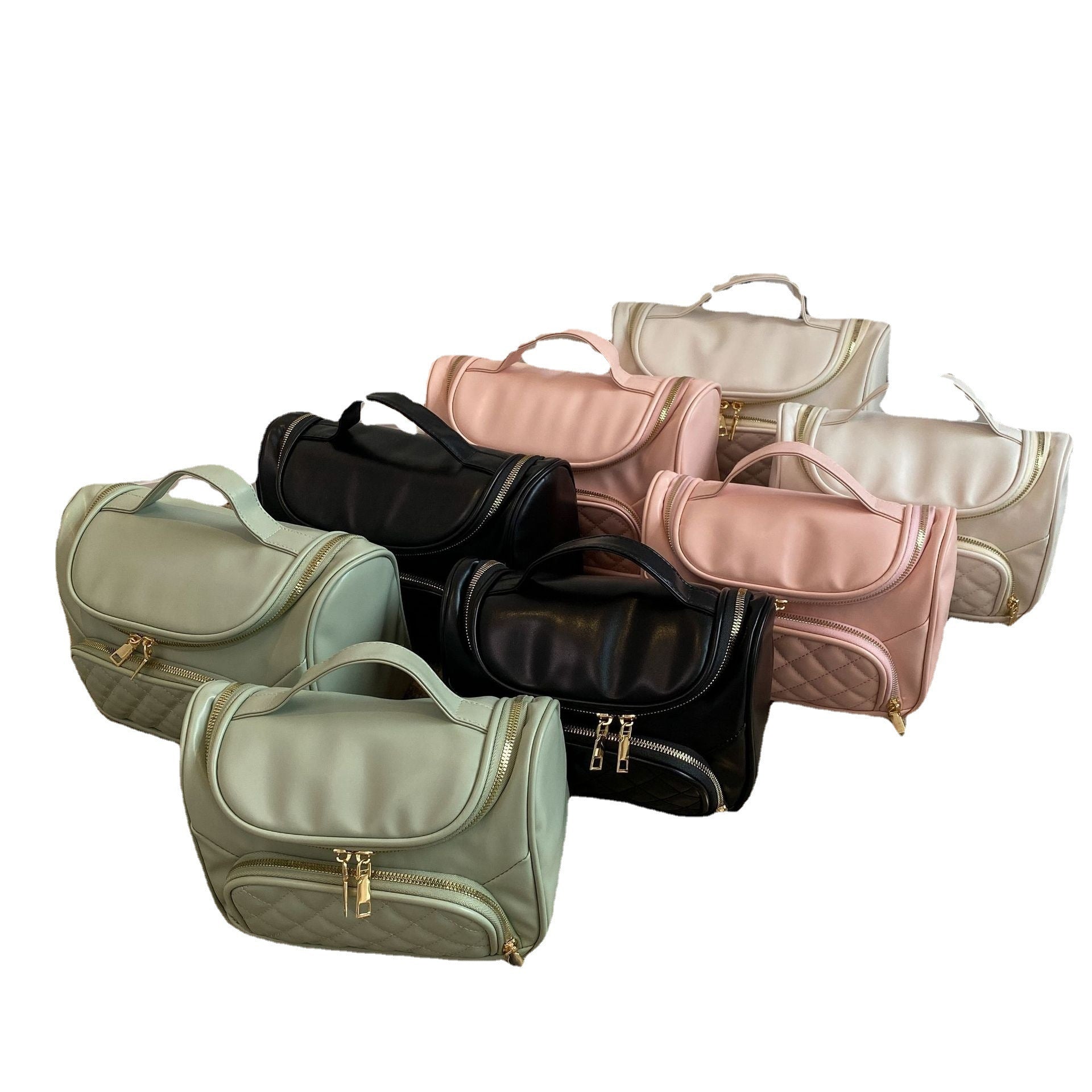 Simple Diamond Embroidery Thread Portable Large Capacity Cosmetic Bag Pu Portable Storage Bag Good-looking Pure Color All-matching Wash Bag