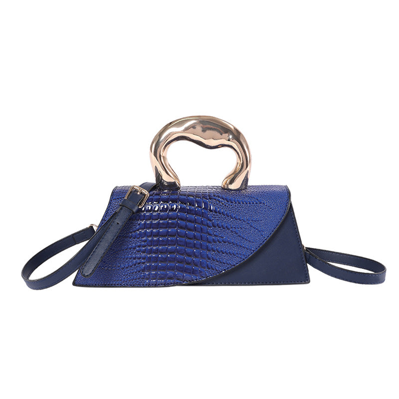 Luxury Croc Embossed Handbag with Gold Metal Handle – Modern Minimalist Glam