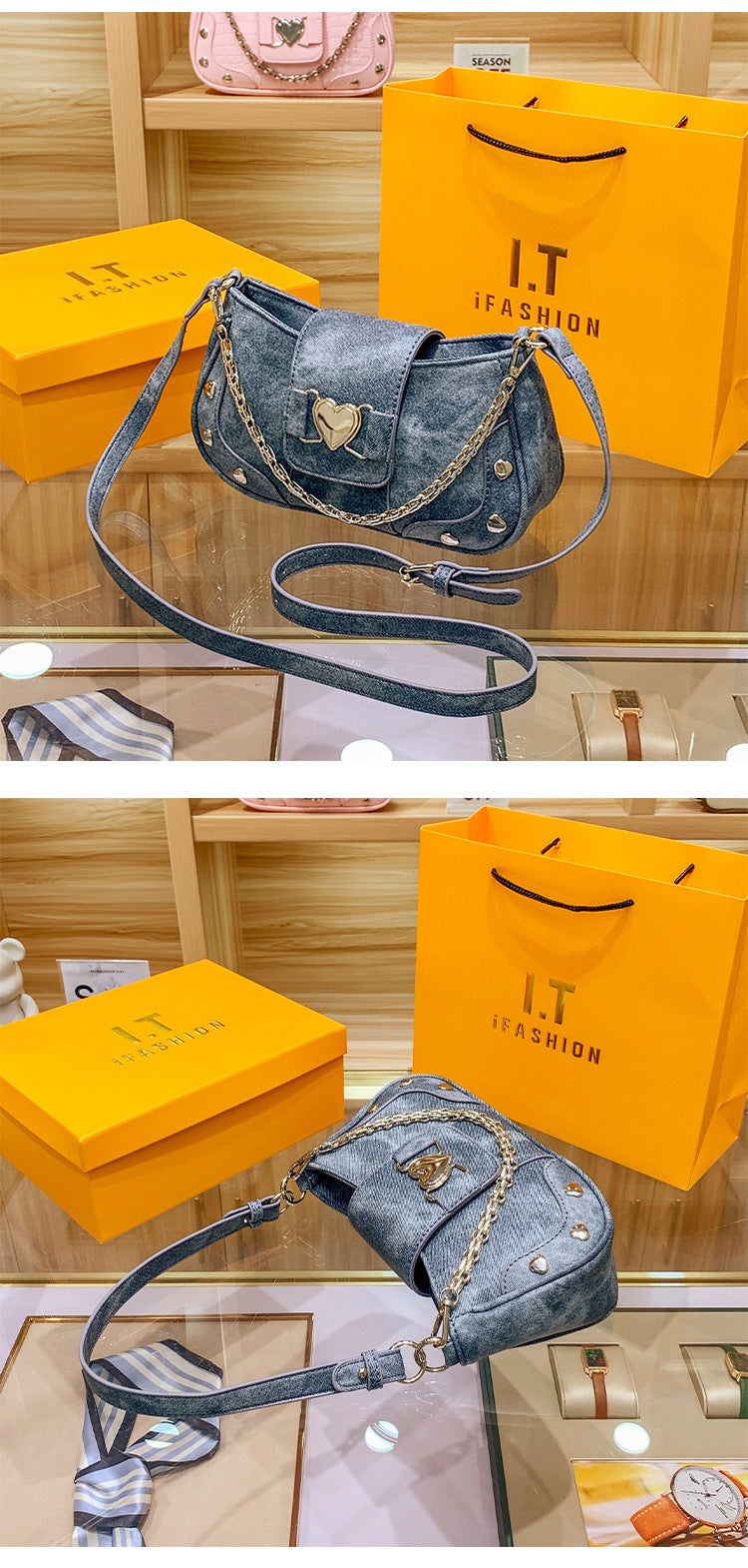 Fashion Colorful Shoulder Bags – Heart & Chain Design | Boutique Real Shots