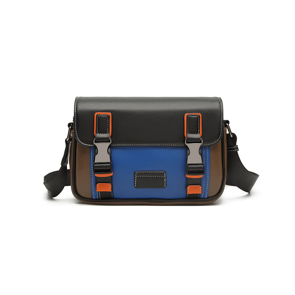 Men’s Color-Block Messenger Bag – Retro Utility Crossbody with Buckle Design