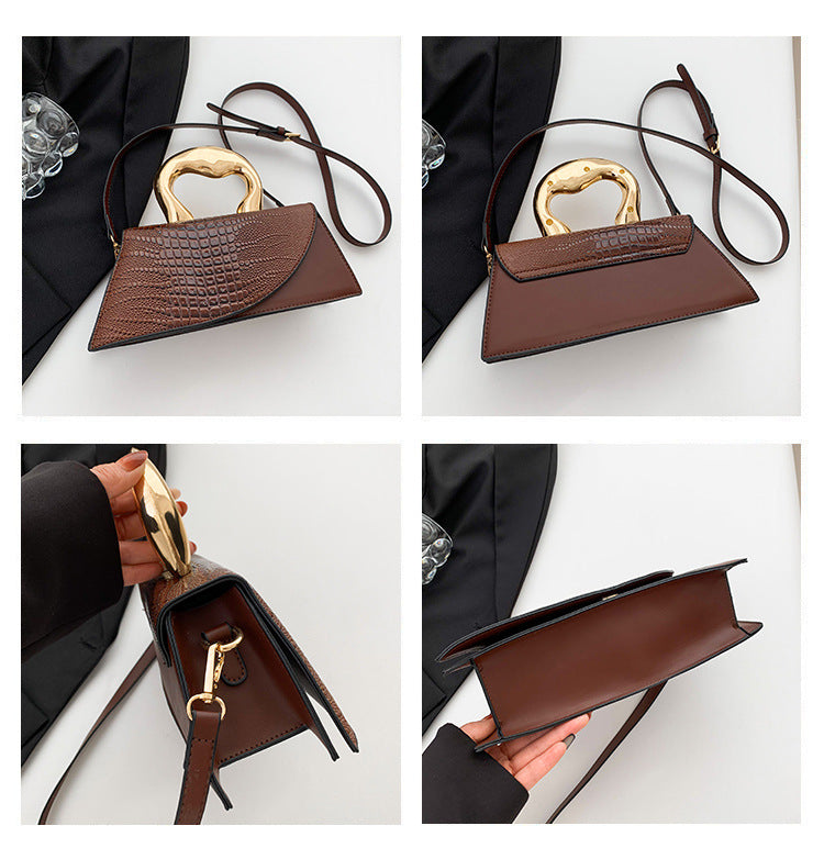 Luxury Croc Embossed Handbag with Gold Metal Handle – Modern Minimalist Glam