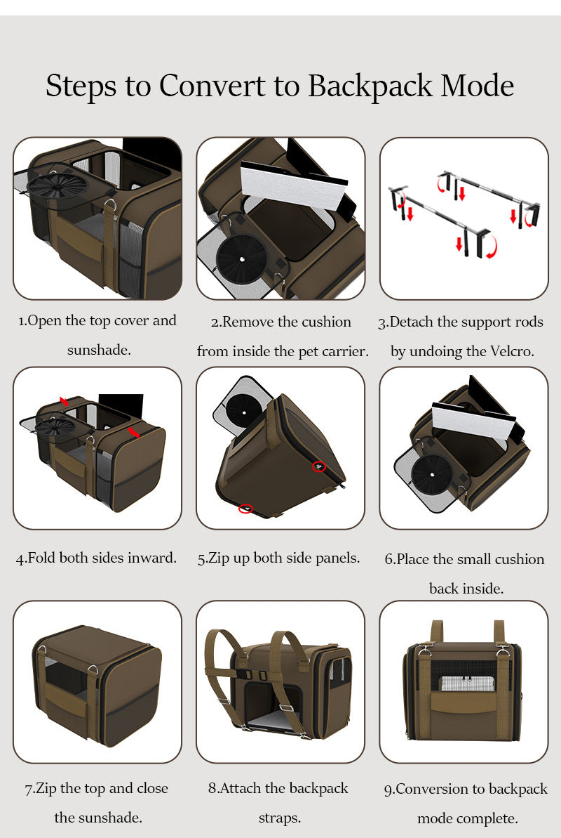 Multi-Functional Foldable Pet Travel Carrier – Breathable, Large Capacity, 3-Way Carry