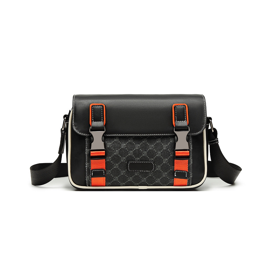 Men’s Color-Block Messenger Bag – Retro Utility Crossbody with Buckle Design