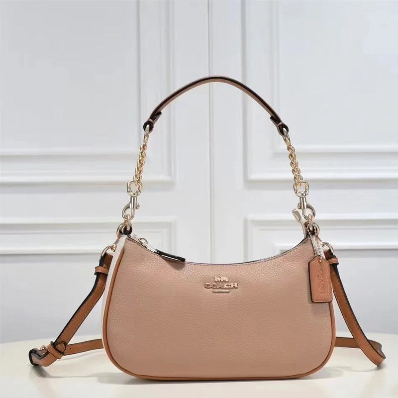 Coach Solid Color Shoulder Bag - Navy/Khaki/Cream | Minimalist Metal Chain | Luxury Work Tote