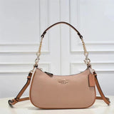 Coach Solid Color Shoulder Bag - Navy/Khaki/Cream | Minimalist Metal Chain | Luxury Work Tote