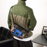 Men’s Color-Block Messenger Bag – Retro Utility Crossbody with Buckle Design