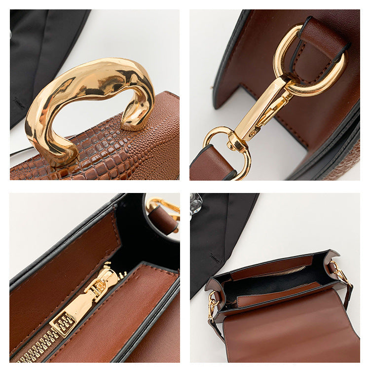 Luxury Croc Embossed Handbag with Gold Metal Handle – Modern Minimalist Glam