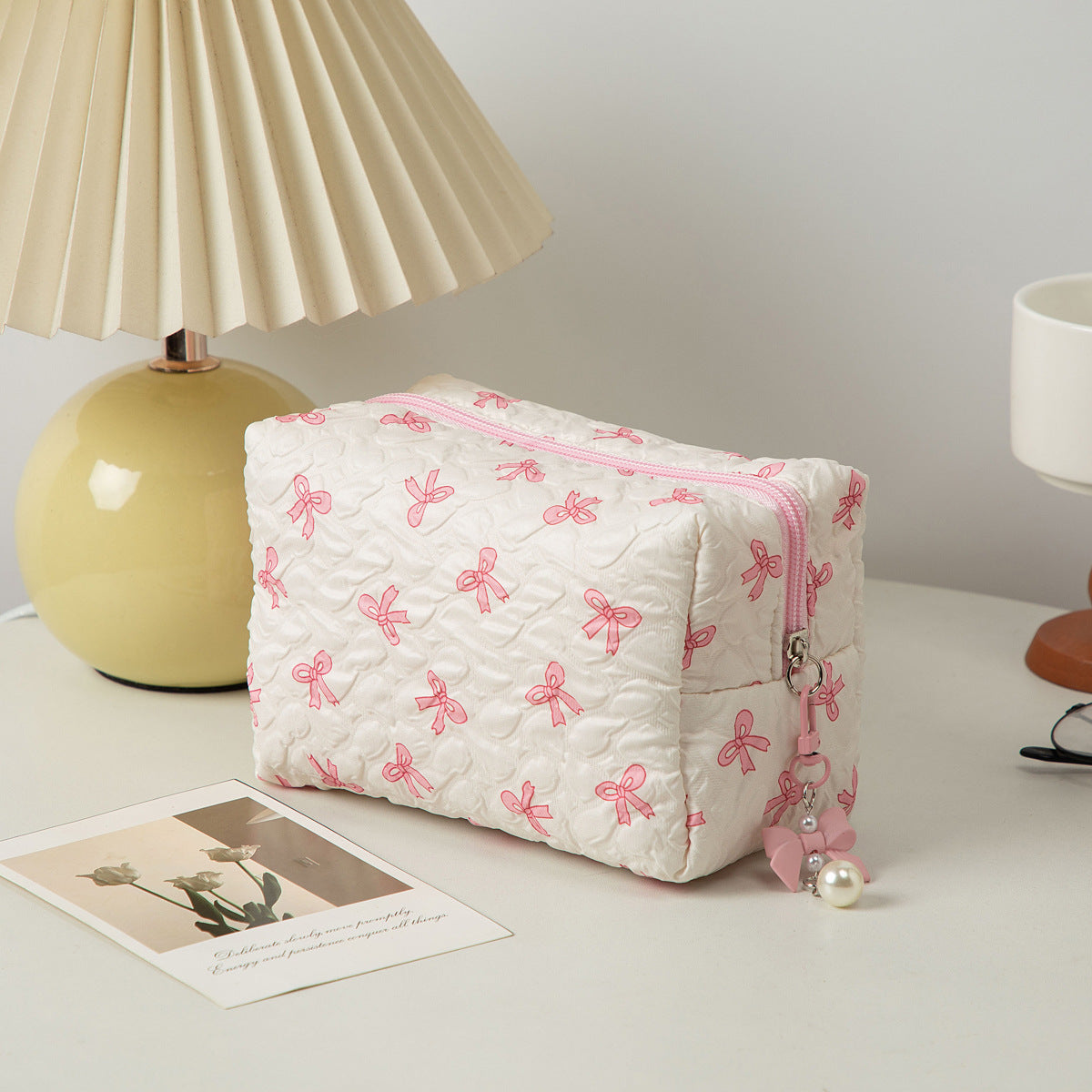 Bow Cosmetic Bag Large Capacity Hand Holding Clutch Wash