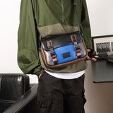 Men’s Color-Block Messenger Bag – Retro Utility Crossbody with Buckle Design
