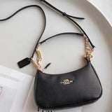 Coach Solid Color Shoulder Bag - Navy/Khaki/Cream | Minimalist Metal Chain | Luxury Work Tote