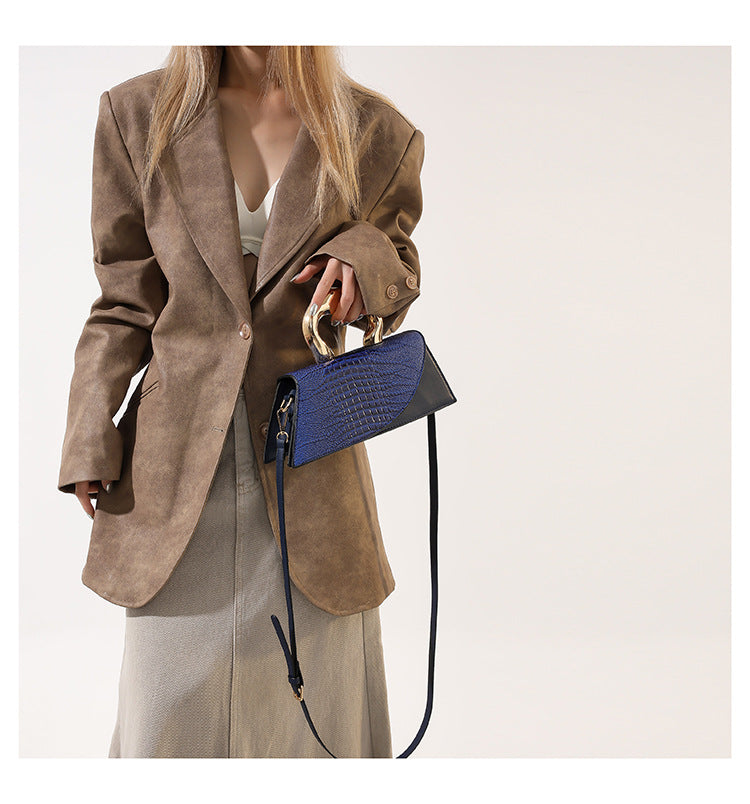 Luxury Croc Embossed Handbag with Gold Metal Handle – Modern Minimalist Glam