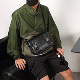 Men’s Color-Block Messenger Bag – Retro Utility Crossbody with Buckle Design