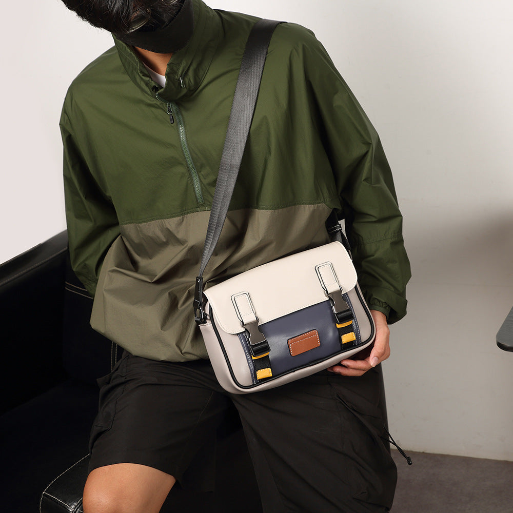Men’s Color-Block Messenger Bag – Retro Utility Crossbody with Buckle Design