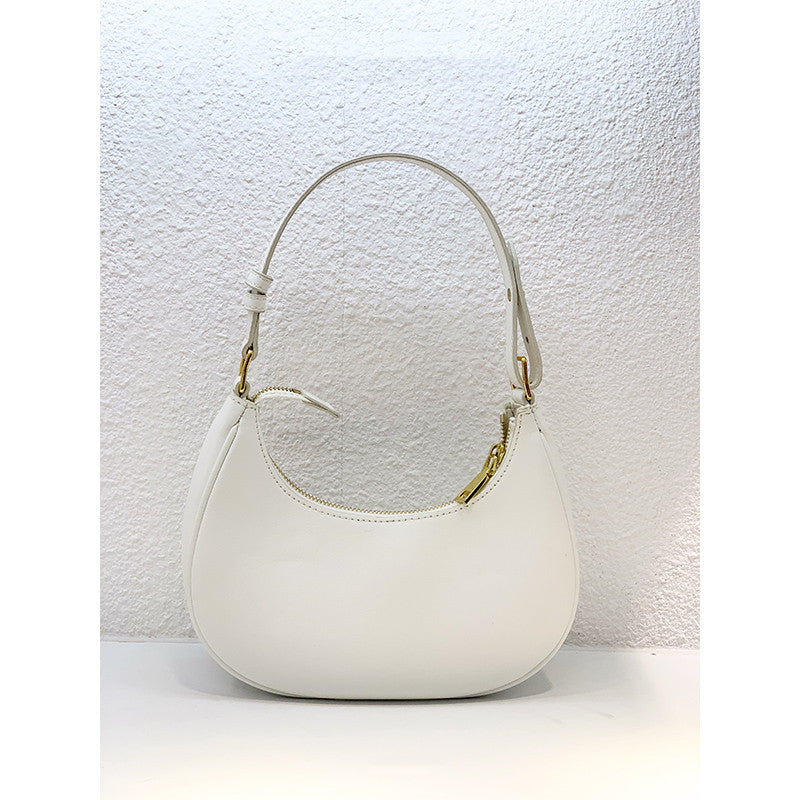 Cowhide Semicircle Moon French Underarm Saddle Bag Women's Shoulder Messenger