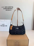 Coach Signature Print Shoulder Bag - Navy/Khaki/Cream | Metal Chain Strap | Luxury Fashion Handbag
