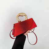 Luxury Croc Embossed Handbag with Gold Metal Handle – Modern Minimalist Glam