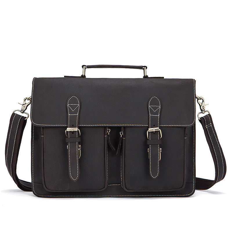 Vintage Leather Briefcase for Men | Premium Business Handbag | Adjustable Shoulder Strap Office Bag