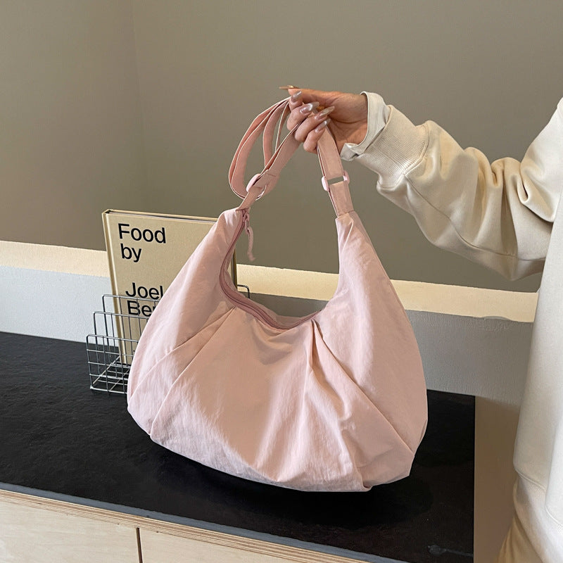 Soft Nylon Crescent Shoulder Bag – Lightweight Casual Daily Tote