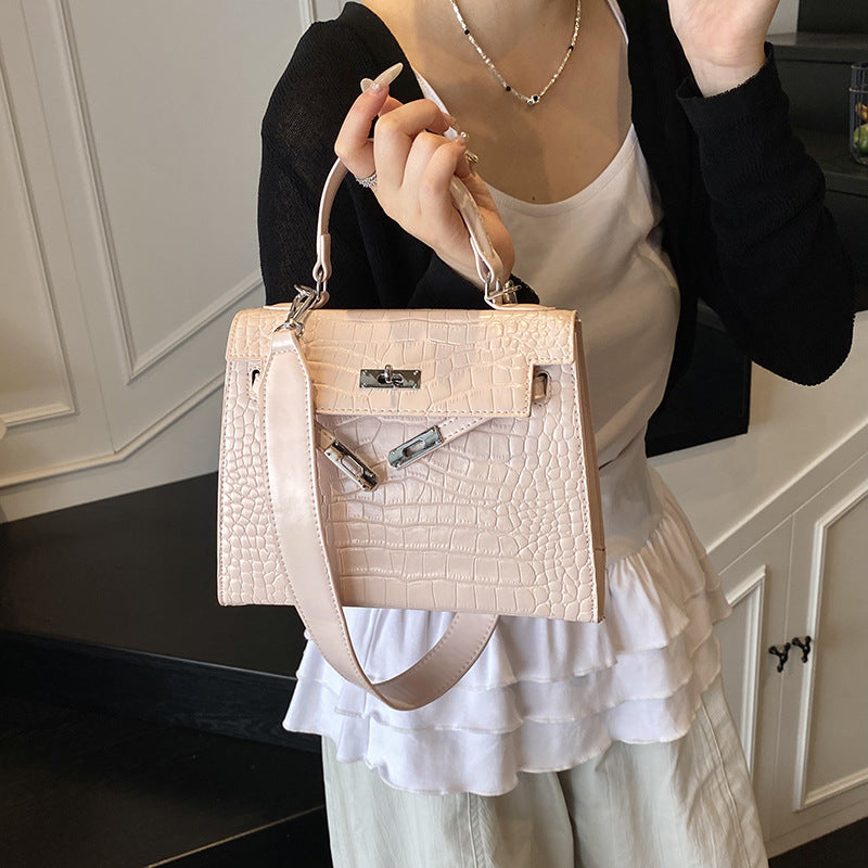 Crocodile Pattern Top Handle Bag – Elegant Kelly Style Handbag