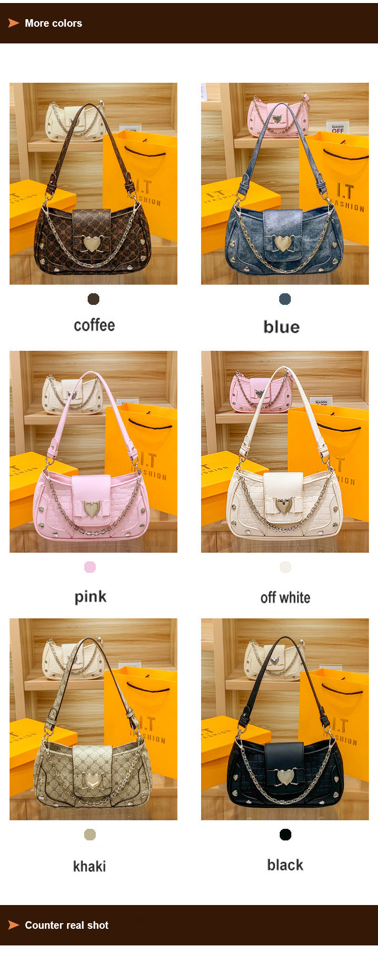 Fashion Colorful Shoulder Bags – Heart & Chain Design | Boutique Real Shots