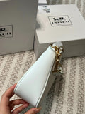 Coach Signature Print Shoulder Bag - Navy/Khaki/Cream | Metal Chain Strap | Luxury Fashion Handbag
