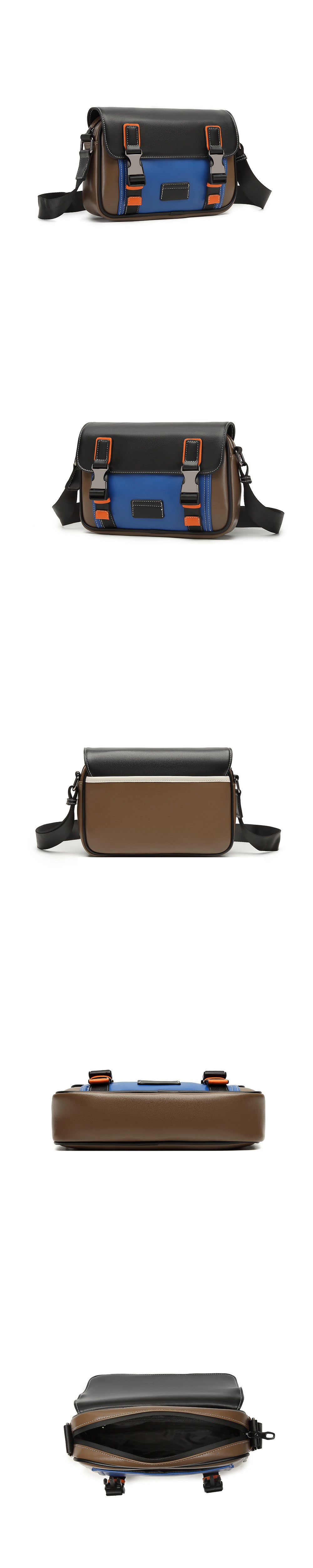 Men’s Color-Block Messenger Bag – Retro Utility Crossbody with Buckle Design