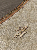 Coach Signature Print Shoulder Bag - Navy/Khaki/Cream | Metal Chain Strap | Luxury Fashion Handbag