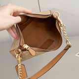 Coach Signature Print Shoulder Bag - Navy/Khaki/Cream | Metal Chain Strap | Luxury Fashion Handbag