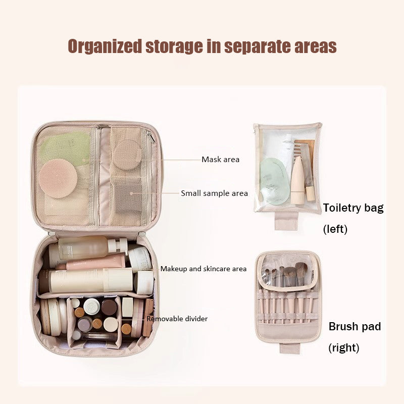 3-in-1 Makeup Organizer Set – Toiletry Bag, Brush Pad & Skincare Case