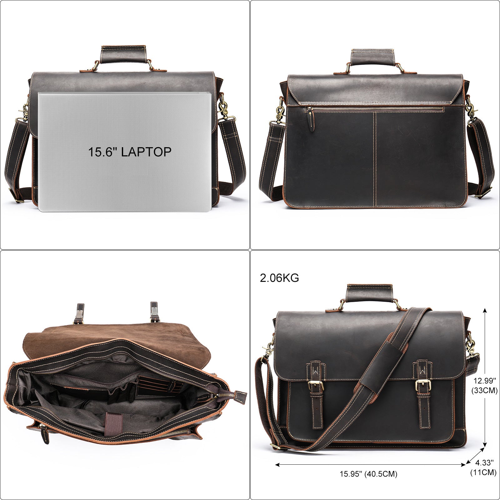 Vintage Leather Briefcase for Men | Premium Business Handbag | Adjustable Shoulder Strap Office Bag