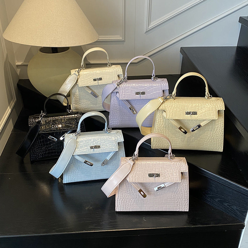 Crocodile Pattern Top Handle Bag – Elegant Kelly Style Handbag