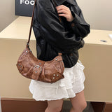 Retro Biker Style Shoulder Bag – Rivet Buckle Crescent Handbag