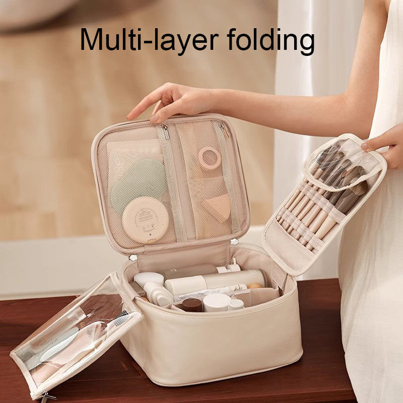 3-in-1 Makeup Organizer Set – Toiletry Bag, Brush Pad & Skincare Case