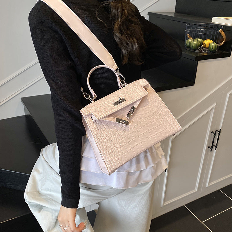 Crocodile Pattern Top Handle Bag – Elegant Kelly Style Handbag