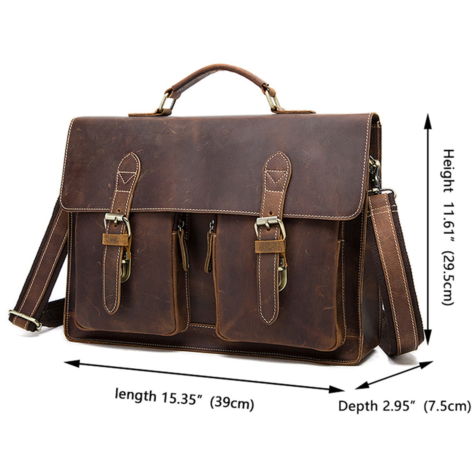 Vintage Leather Briefcase for Men | Premium Business Handbag | Adjustable Shoulder Strap Office Bag