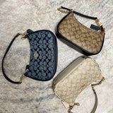 Coach Signature Print Shoulder Bag - Navy/Khaki/Cream | Metal Chain Strap | Luxury Fashion Handbag