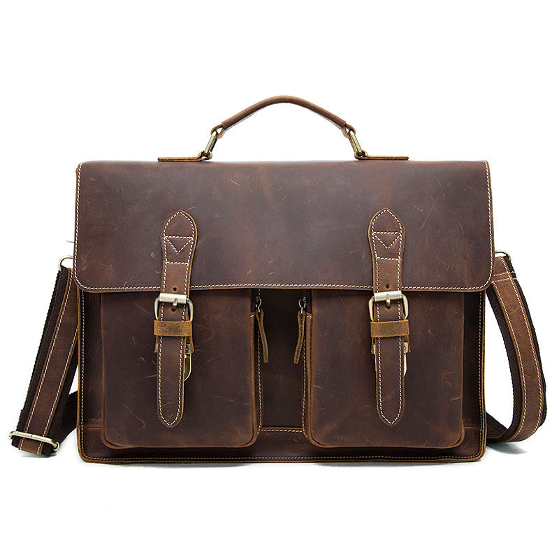 Vintage Leather Briefcase for Men | Premium Business Handbag | Adjustable Shoulder Strap Office Bag