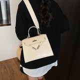 Crocodile Pattern Top Handle Bag – Elegant Kelly Style Handbag