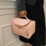 Simple Diamond Embroidery Thread Portable Large Capacity Cosmetic Bag Pu Portable Storage Bag Good-looking Pure Color All-matching Wash Bag