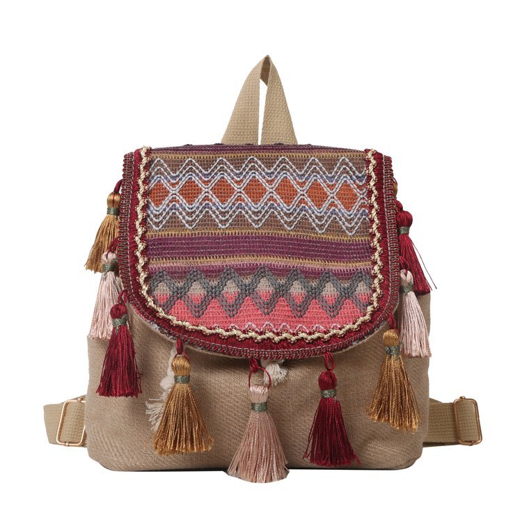 Boho Chic Embroidered Tassel Backpack – Vintage Ethnic Style for Free Spirits