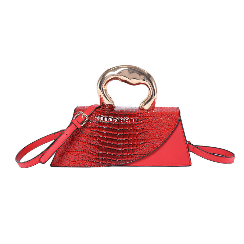 Luxury Croc Embossed Handbag with Gold Metal Handle – Modern Minimalist Glam