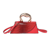 Luxury Croc Embossed Handbag with Gold Metal Handle – Modern Minimalist Glam