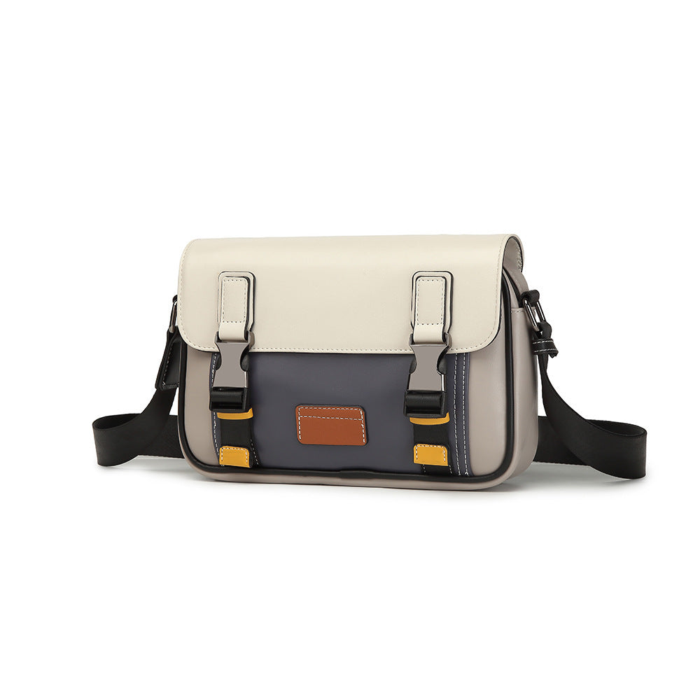 Men’s Color-Block Messenger Bag – Retro Utility Crossbody with Buckle Design