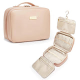 Multi-Layer Travel Makeup Bag – Soft Pink, Large Capacity with Hanging Hook