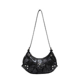 Retro Biker Style Shoulder Bag – Rivet Buckle Crescent Handbag