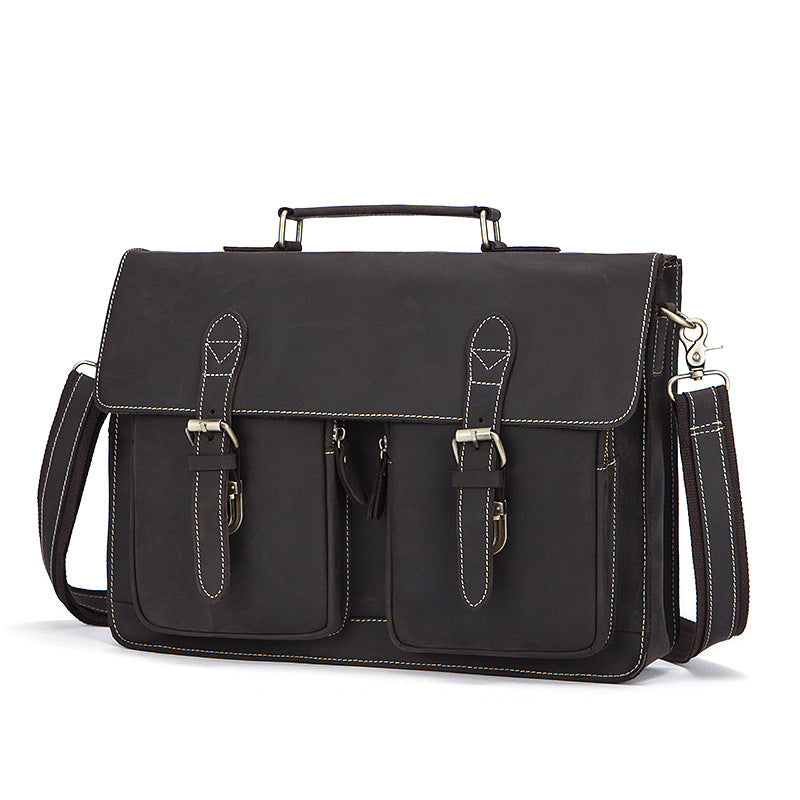Vintage Leather Briefcase for Men | Premium Business Handbag | Adjustable Shoulder Strap Office Bag