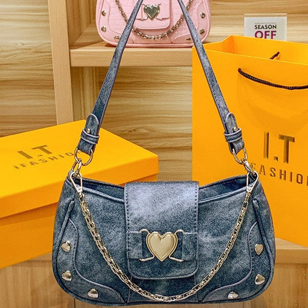 Fashion Colorful Shoulder Bags – Heart & Chain Design | Boutique Real Shots